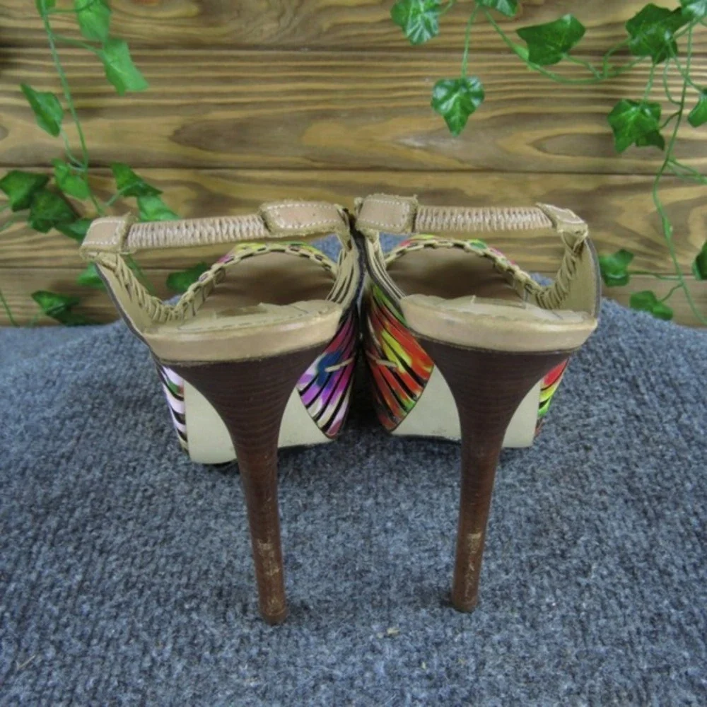 Report Signature Platform Heels Slingback Peep Toe Colorful Strappy Heels Sz 7.5